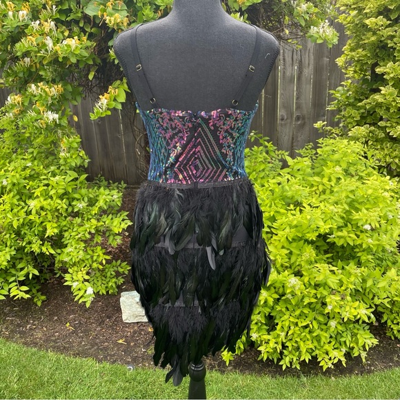 Sparkle & Shine Dress Short Sleeveless Spaghetti Strap Sequined with Feather - Picture 7 of 10